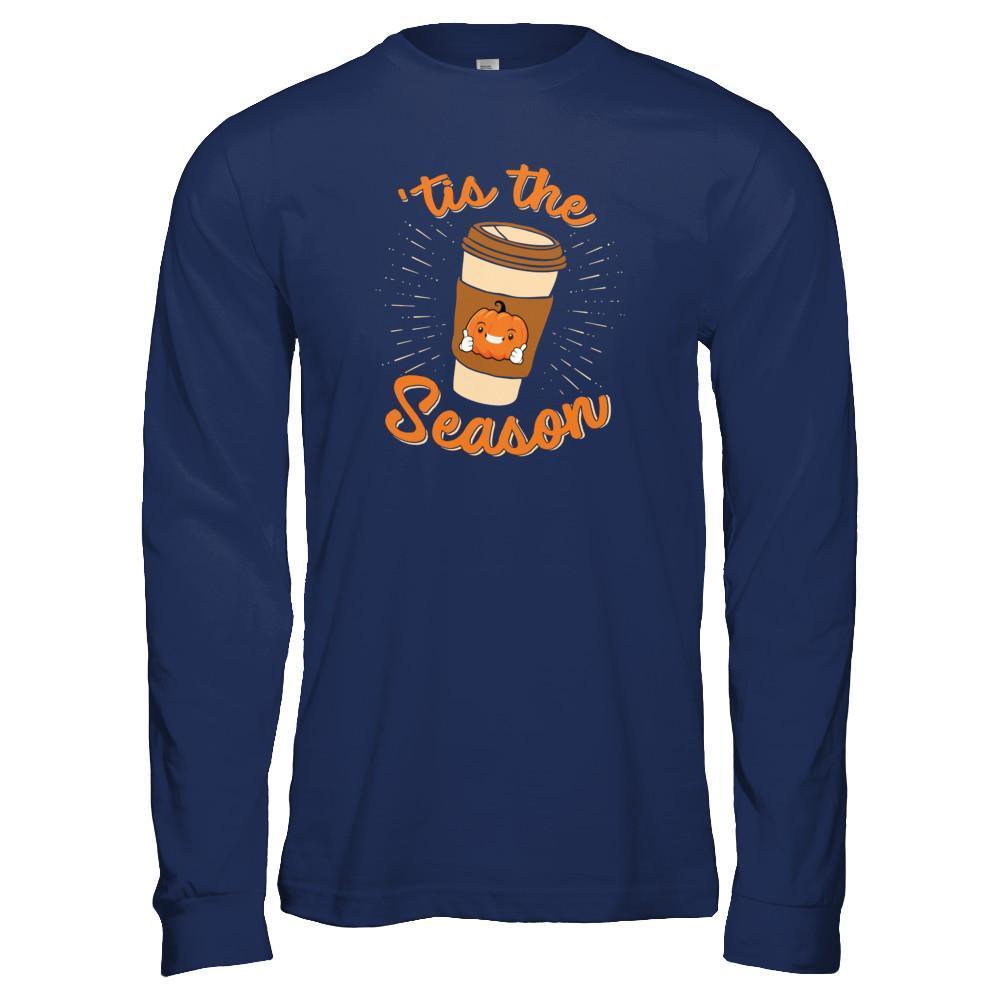 Autumn Fall Pumpkin Spice Coffee Tis The Season Mom-T-Shirt & Tank Top-Long Sleeve T-Shirt-Navy