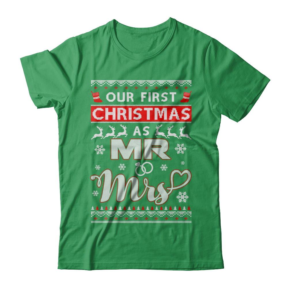 Couple Wife Husband Our First Christmas As Mr & Mrs Sweater-T-Shirt & Sweatshirt-Premium T-Shirt-Kelly Green