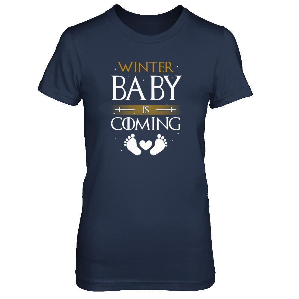 Winter Baby Is Coming Humor Maternity Pregnant-T-Shirt & Tank Top-Women's T-Shirt-Navy