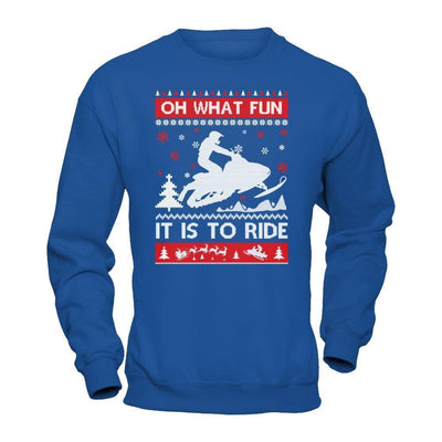 Snowmobile Sweater Christmas Oh What Fun It Is To Ride-T-Shirt & Hoodie-Crewneck Sweatshirt-Royal