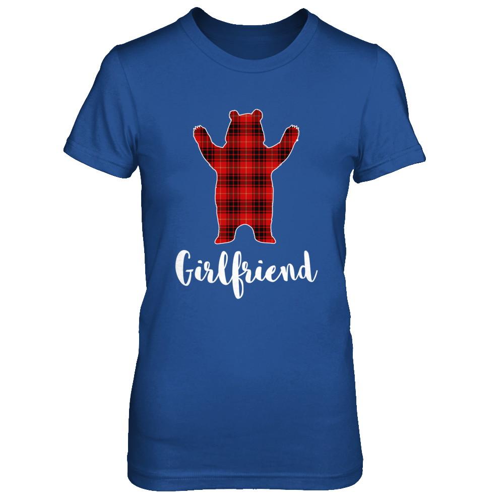 Red Girlfriend Bear Buffalo Plaid Family Christmas Pajamas-T-Shirt & Sweatshirt-Women's T-Shirt-Royal