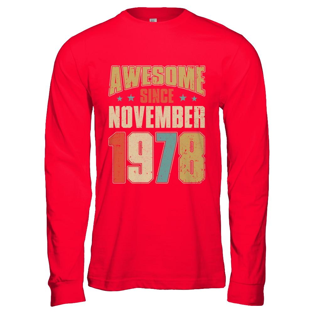 Vintage Retro Awesome Since November 1978 43th Birthday-T-Shirt & Hoodie-Long Sleeve T-Shirt-Red