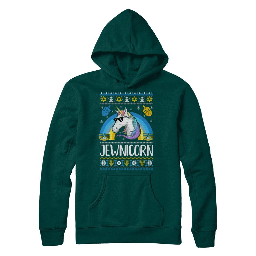 Jewnicorn Funny Jewish Unicorn Hanukkah Chanukah Sweater-T-Shirt & Sweatshirt-Pullover Hoodie-Deep Forest
