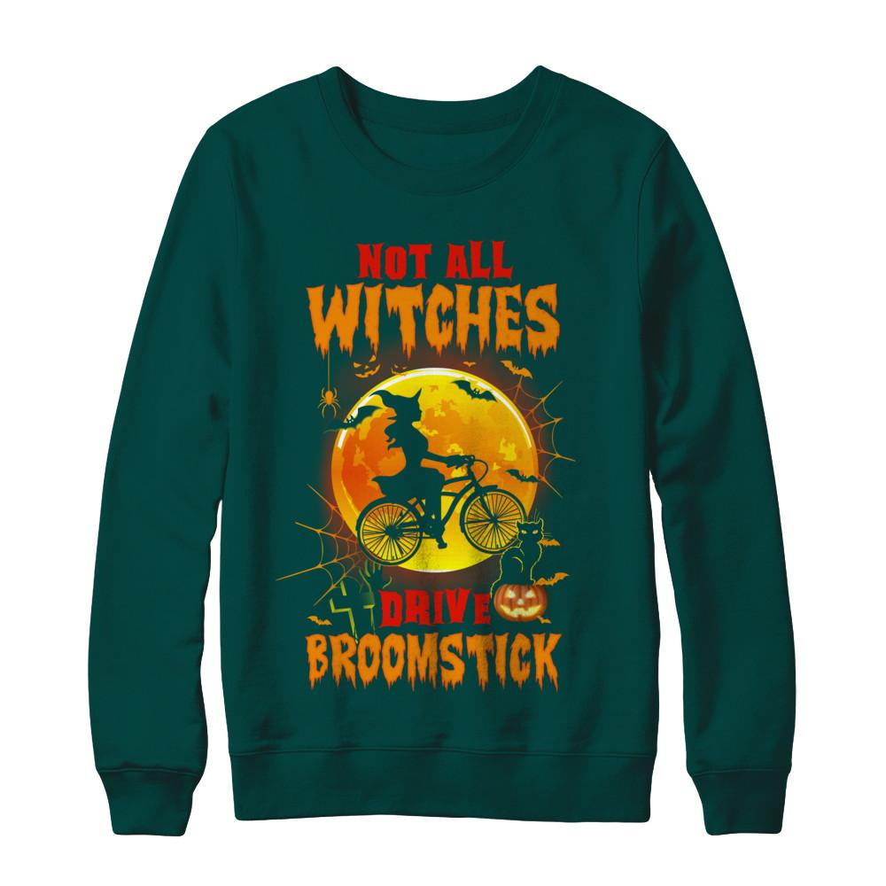 Not All Witches Drive Broom Funny Halloween Bicycle-T-Shirt & Sweatshirt-Crewneck Sweatshirt-Deep Forest