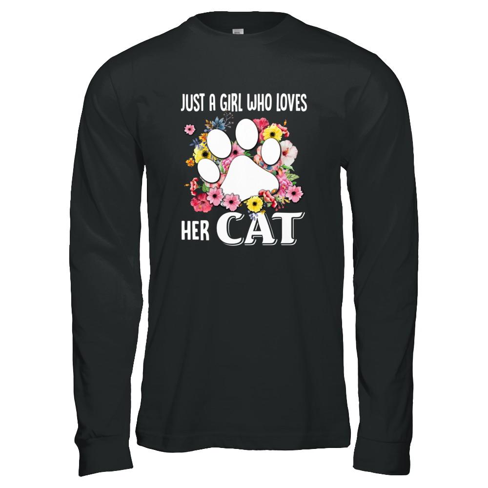Just A Girl Who Loves Her Cat-T-Shirt & Tank Top-Long Sleeve T-Shirt-Black