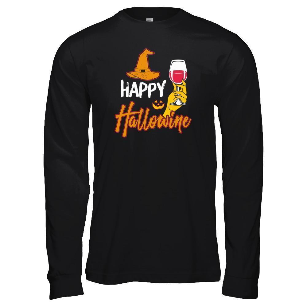 Halloween Happy Hallowine For Wine Lover-T-Shirt & Tank Top-Long Sleeve T-Shirt-Black