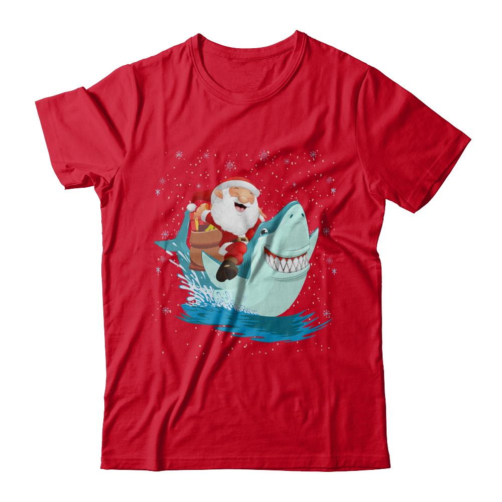 Santa Claus Riding Shark Christmas Xmas Gift-T-Shirt & Sweatshirt-Premium T-Shirt-Red