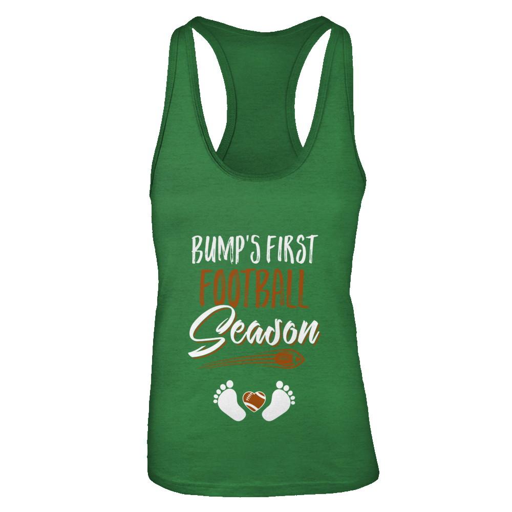 Bump's First Football Season Mommy Mothers Day-T-Shirt & Tank Top-Women's Ideal Racerback Tank-Kelly Green