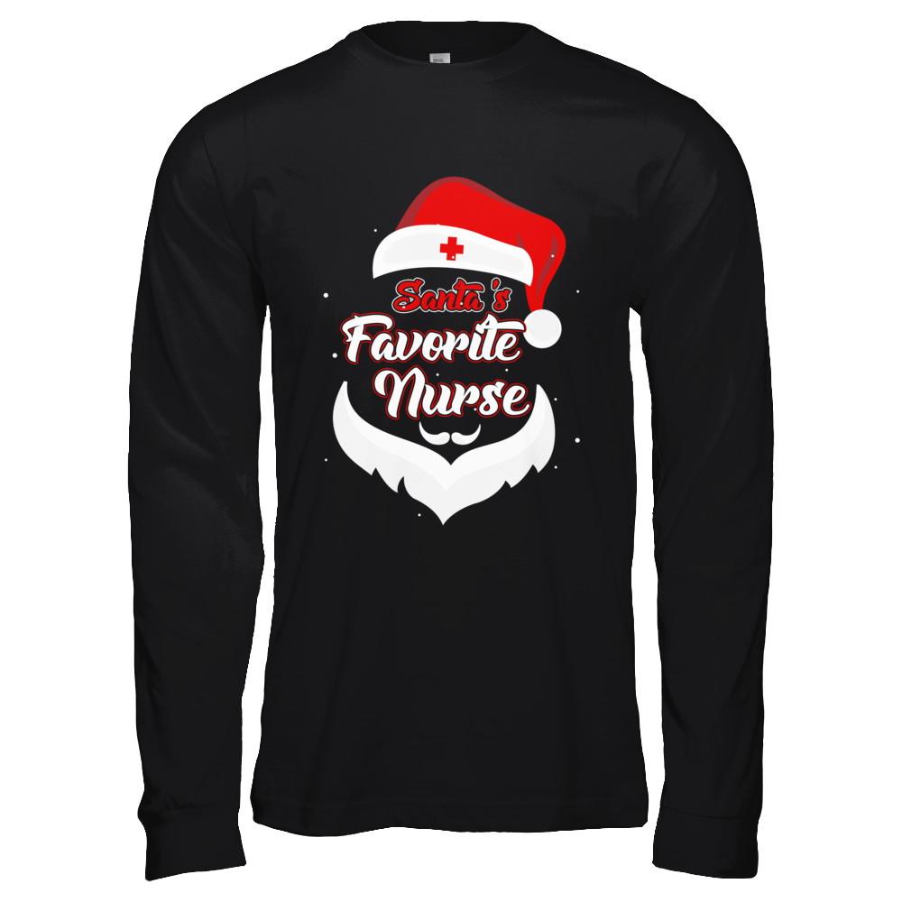 Santa's Favorite Nurse Funny Christmas Nursing-T-Shirt & Hoodie-Long Sleeve T-Shirt-Black