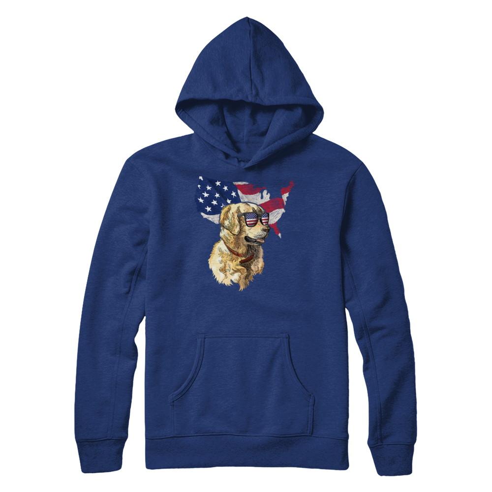 Funny Patriot Golden Retriever Dog 4Th Of July American Flag-T-Shirt & Hoodie-Pullover Hoodie-Deep Royal