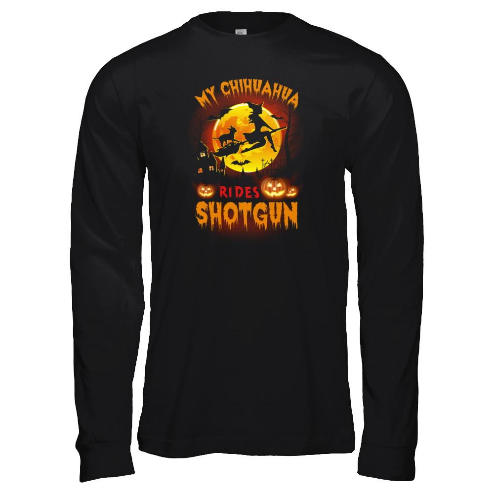 My Chihuahua Rides Shotgun Halloween Dog-T-Shirt & Tank Top-Long Sleeve T-Shirt-Black
