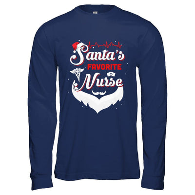 Nursing Santa's Favorite Nurse Christmas-T-Shirt & Hoodie-Long Sleeve T-Shirt-Navy