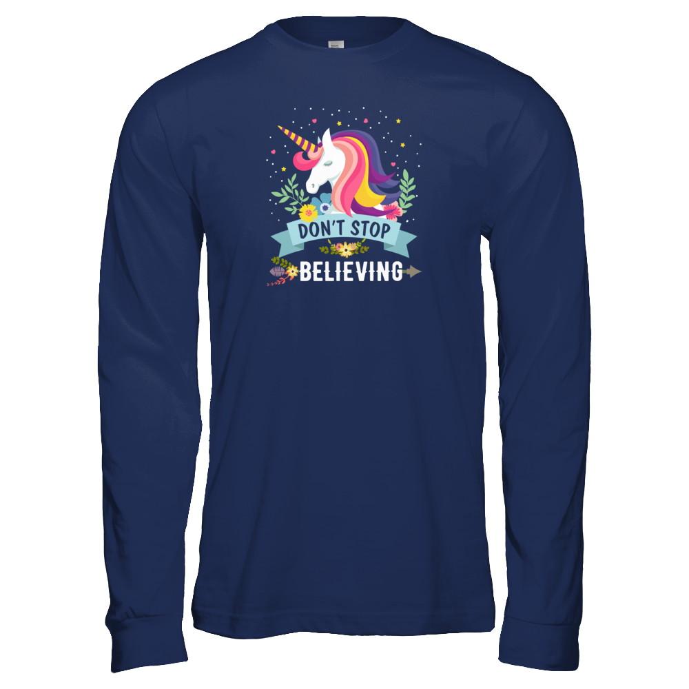 Unicorn Don't Stop Believing-T-Shirt & Tank Top-Long Sleeve T-Shirt-Navy