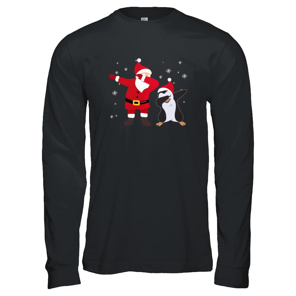 Dabbing Santa Penguin Funny Dab Dance Christmas Gift-T-Shirt & Hoodie-Long Sleeve T-Shirt-Black