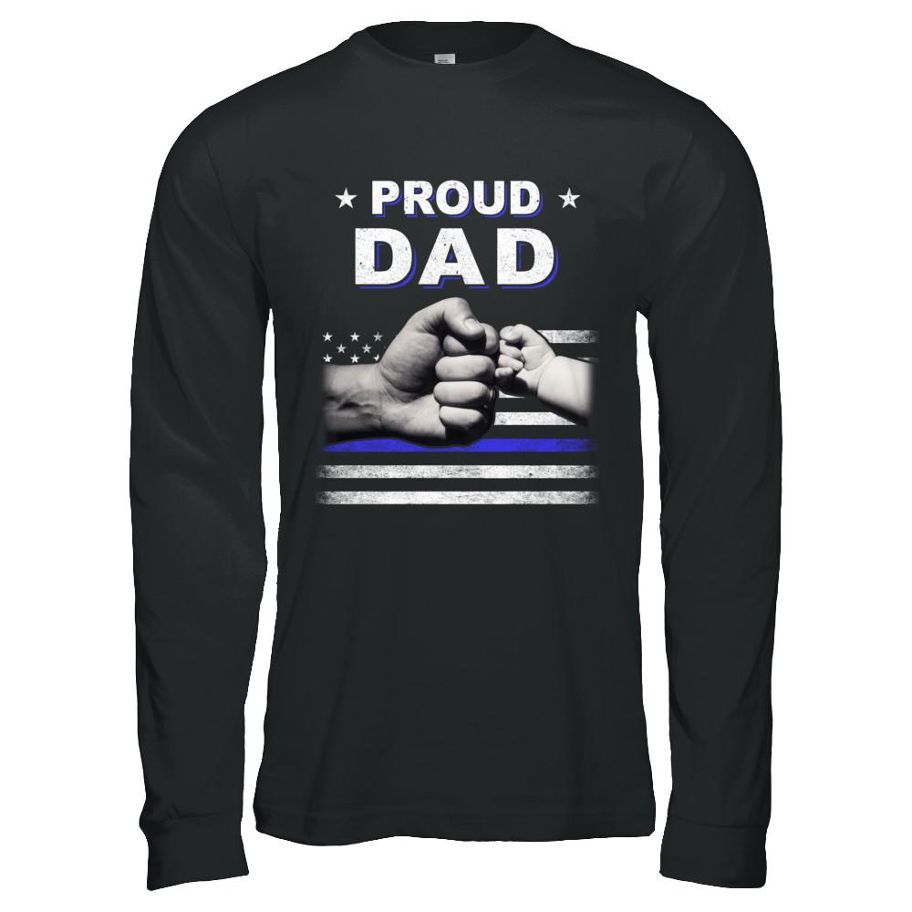 Proud Dad Police Thin Blue Line Flag Fathers Day-T-Shirt & Hoodie-Long Sleeve T-Shirt-Black