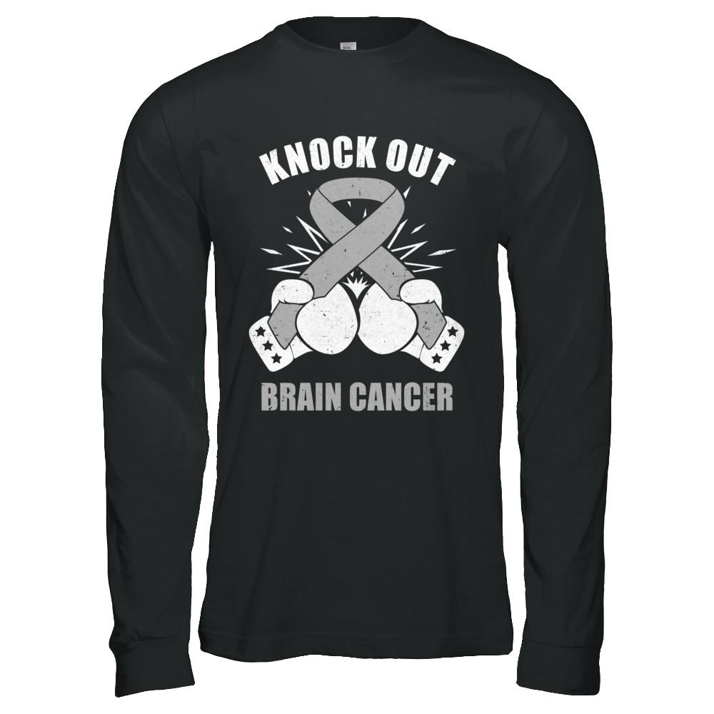 Boxing Knock Out Brain Cancer Awareness Support-T-Shirt & Hoodie-Long Sleeve T-Shirt-Black