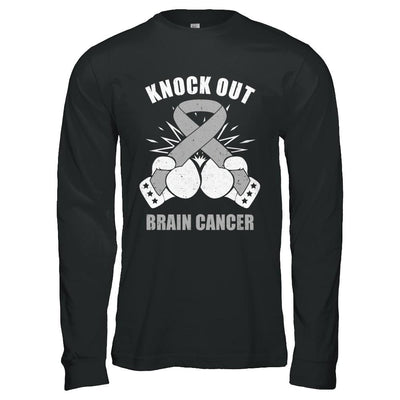 Boxing Knock Out Brain Cancer Awareness Support-T-Shirt & Hoodie-Long Sleeve T-Shirt-Black