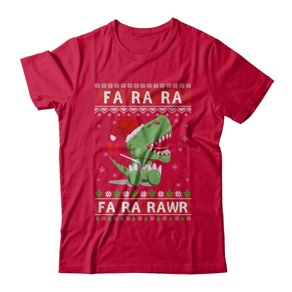 Fa La La Fa Ra Rawr T-Rex Dinosaur Ugly Christmas Sweater-T-Shirt & Sweatshirt-Classic T-Shirt-Red