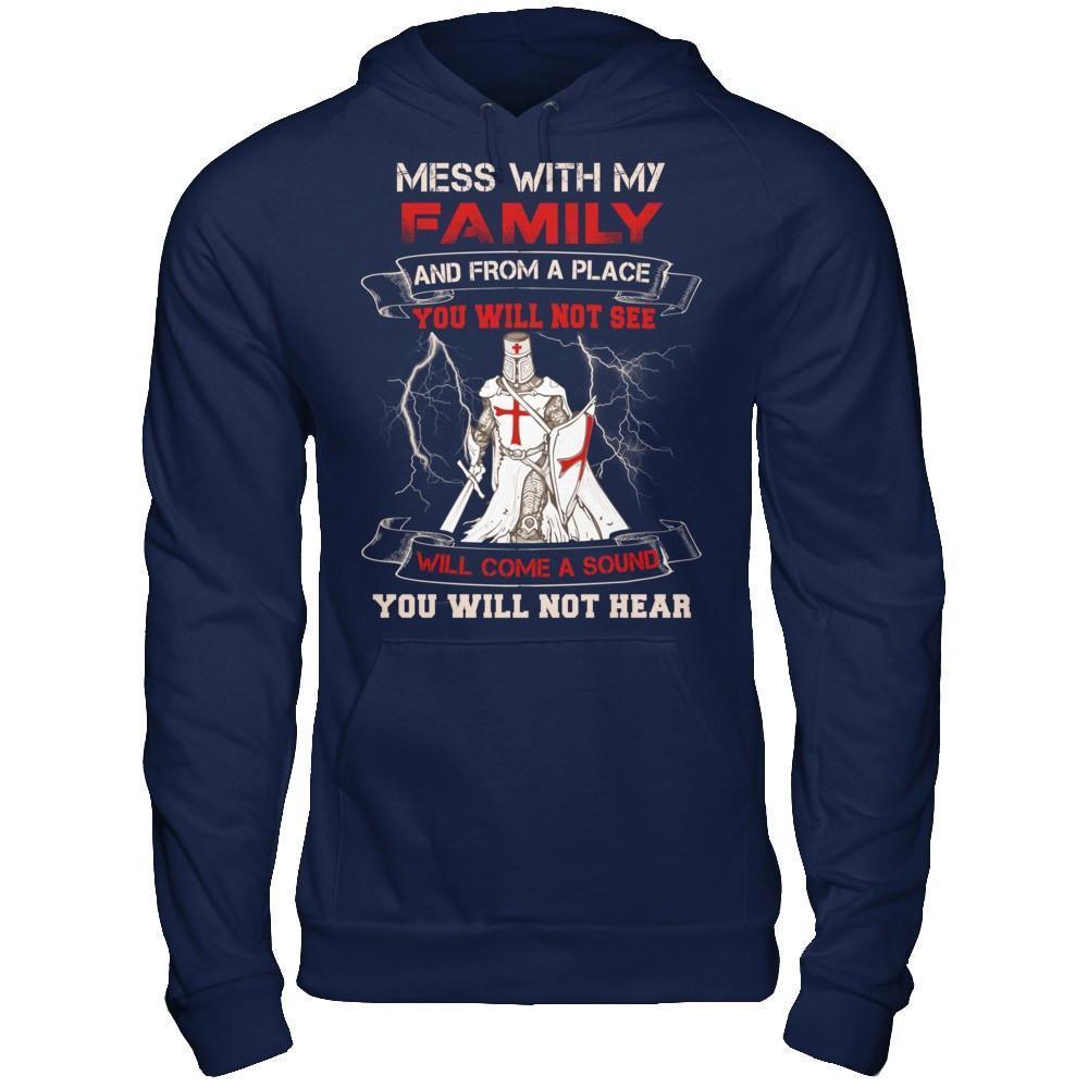 Knight Templar Mess With My Family And From A Place You Will Not See-T-Shirt & Hoodie-Pullover Hoodie-Navy