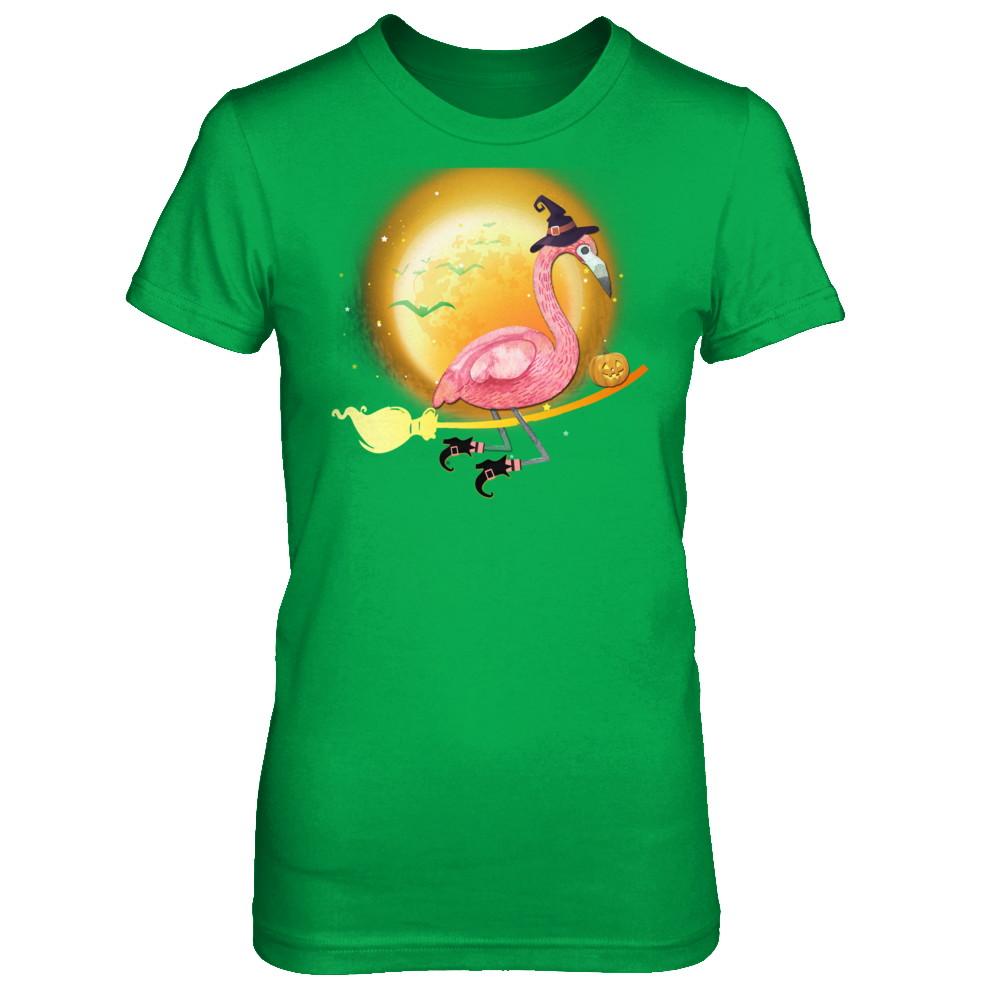 Funny Halloween Flamingo Witch Broom Scary-T-Shirt & Hoodie-Women's T-Shirt-Irish Green