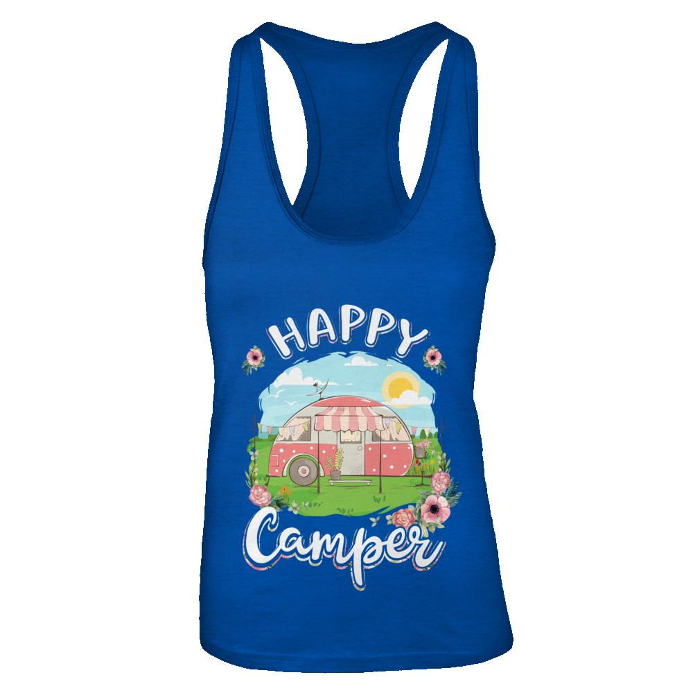 Happy Camper Flower Funny Camping Girl Gifts-T-Shirt & Tank Top-Women's Ideal Racerback Tank-Royal