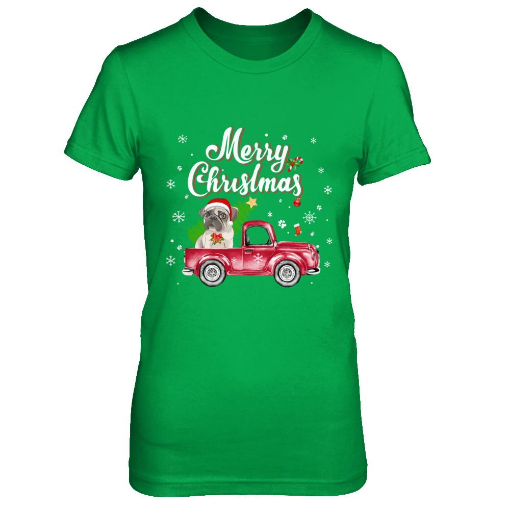 Pug Retriever Rides Red Truck Christmas Pajama-T-Shirt & Sweatshirt-Women's T-Shirt-Irish Green