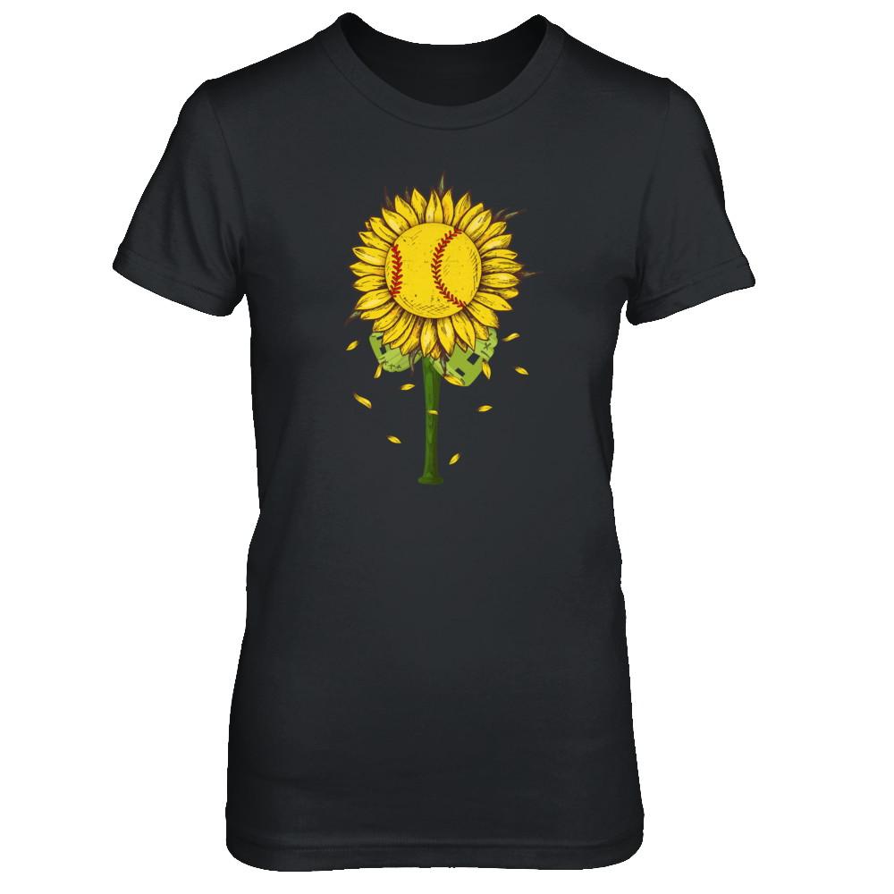 Sunflower Softball Mom Daughter Lover Gift-T-Shirt & Tank Top-Women's T-Shirt-Black
