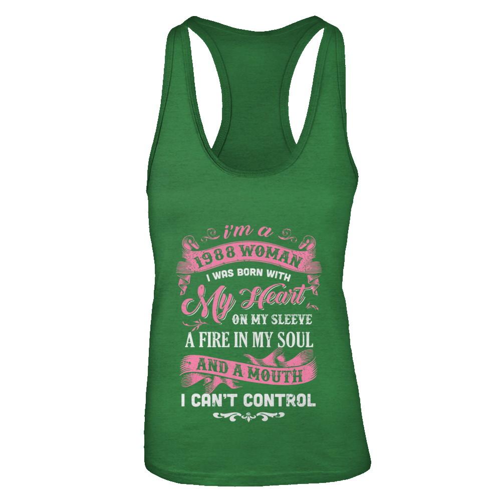 Vintage 1988 Woman 33 Birthday I Was Born With My Heart-T-Shirt & Tank Top-Women's Ideal Racerback Tank-Kelly Green
