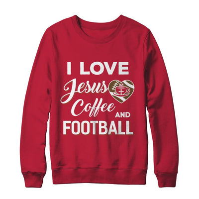 I Love Jesus Coffee & Football-T-Shirt & Sweatshirt-Crewneck Sweatshirt-Red