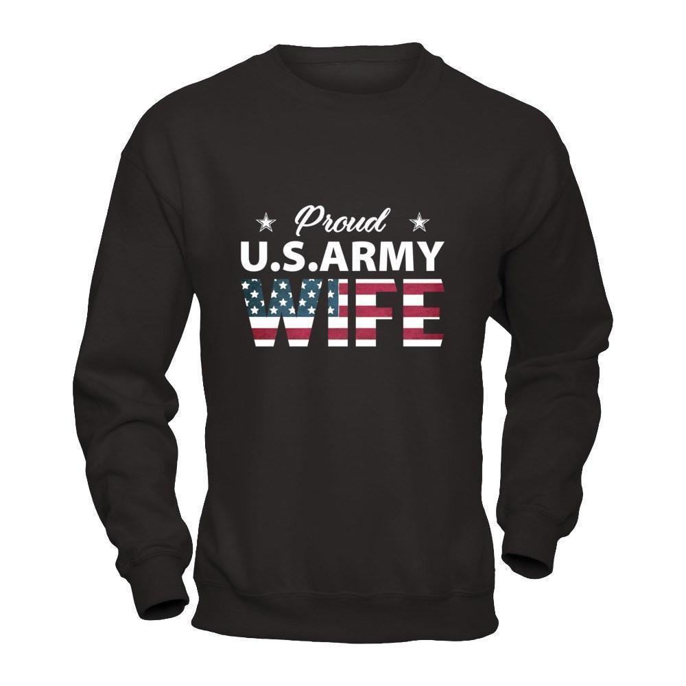 Proud Us Army Wife-T-Shirt & Hoodie-Crewneck Sweatshirt-Black