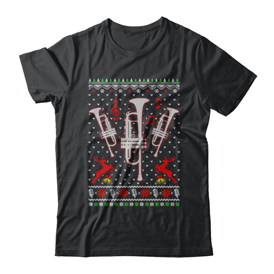 Santa Trumpet Ugly Christmas Sweater Gifts-T-Shirt & Sweatshirt-Classic T-Shirt-Black