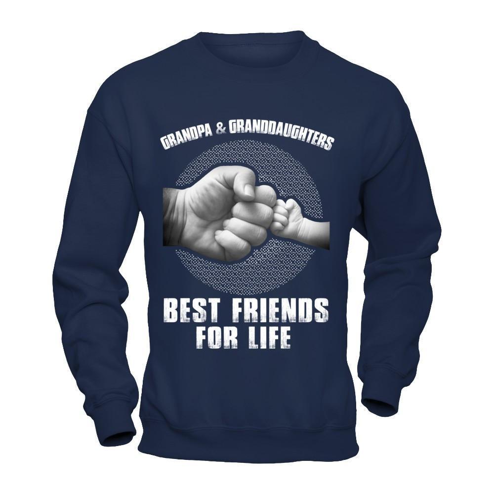 Grandpa And Granddaughters Best Friends For Life-T-Shirt & Hoodie-Crewneck Sweatshirt-Navy