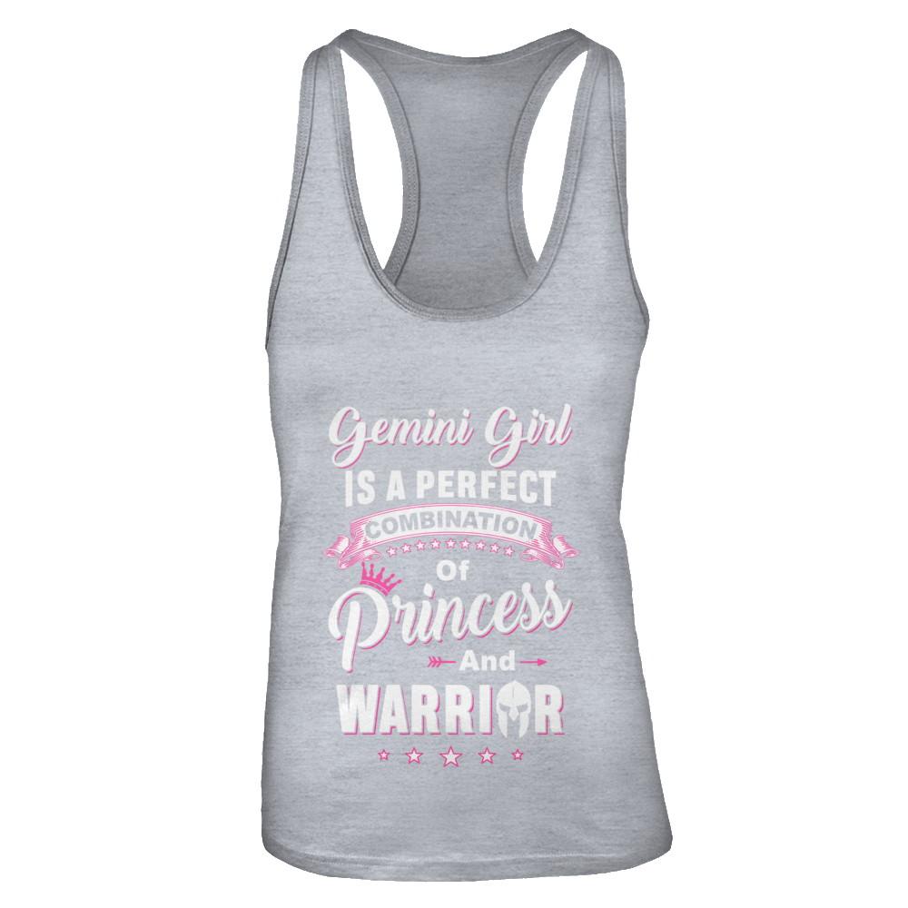 Gemini Girl Princess Warrior May June Birthday-T-Shirt & Tank Top-Women's Ideal Racerback Tank-Heather Grey