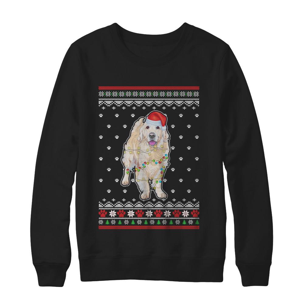 Golden Retriever Christmas Ugly Sweater Lights Dog Xmas Gift-T-Shirt & Sweatshirt-Crewneck Sweatshirt-Black