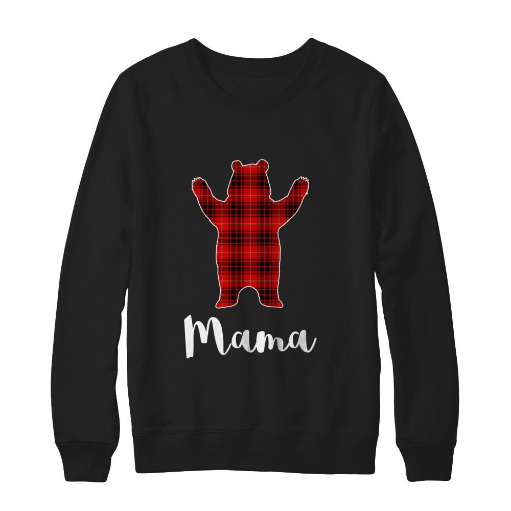Red Mama Bear Buffalo Plaid Family Christmas Pajamas-T-Shirt & Sweatshirt-Crewneck Sweatshirt-Black
