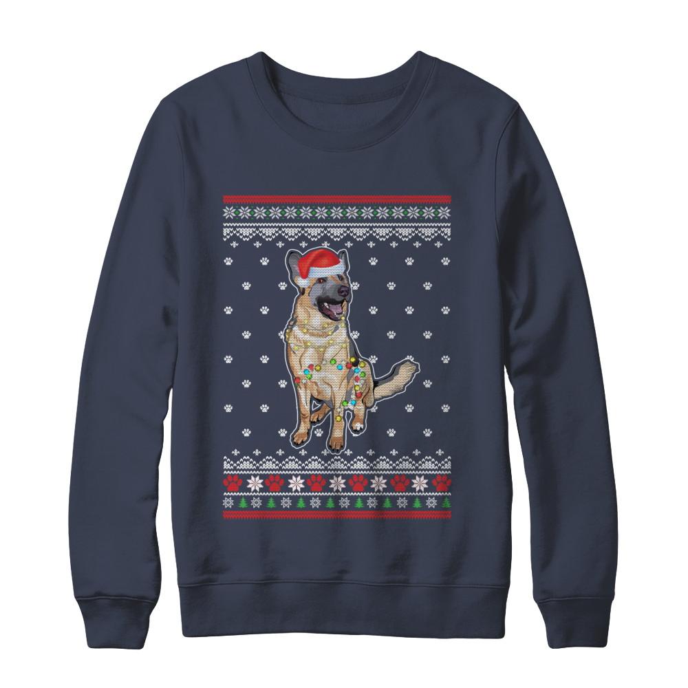 German Shepherd Christmas Ugly Sweater Lights Dog Xmas Gift-T-Shirt & Sweatshirt-Crewneck Sweatshirt-Navy