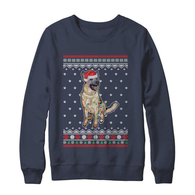 German Shepherd Christmas Ugly Sweater Lights Dog Xmas Gift-T-Shirt & Sweatshirt-Crewneck Sweatshirt-Navy