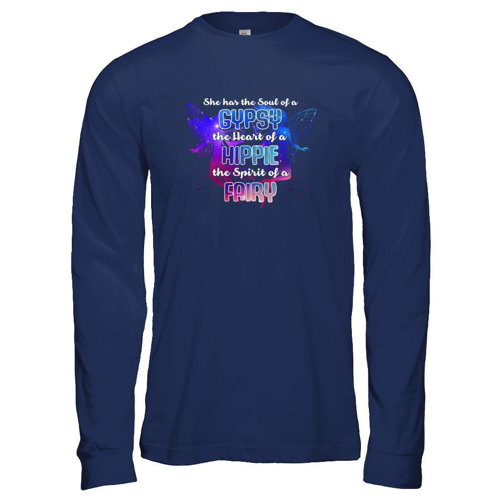 She Has The Soul Of Gypsy Heart Of A Hippie Spirit Of Fairy-T-Shirt & Tank Top-Long Sleeve T-Shirt-Navy