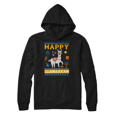 Happy Llama Llamakkah Hanukkah Ugly Sweater-T-Shirt & Sweatshirt-Pullover Hoodie-Black