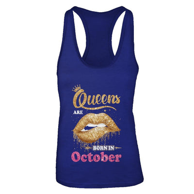Lipstick Black Queens Are Born In October Birthday Gift-T-Shirt & Tank Top-Women's Ideal Racerback Tank-Royal