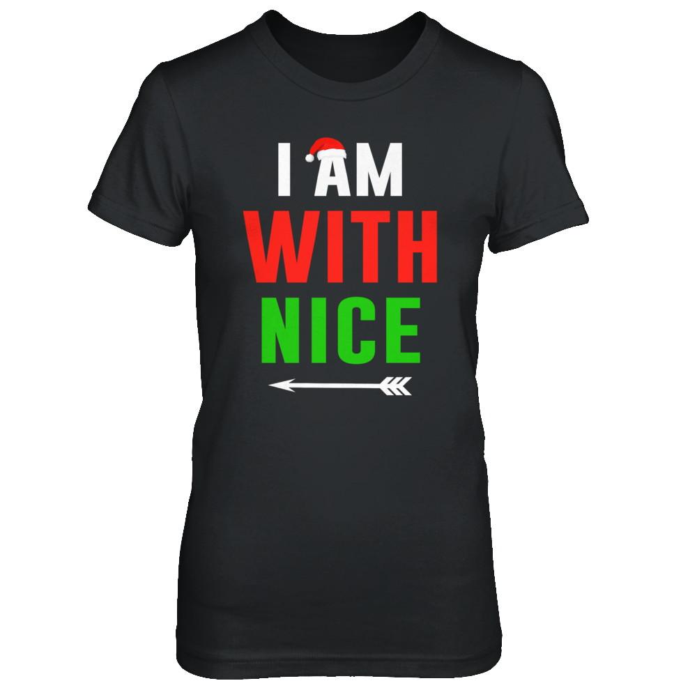 I'm With Nice Matching Christmas Couple Pajamas-T-Shirt & Sweatshirt-Women's T-Shirt-Black