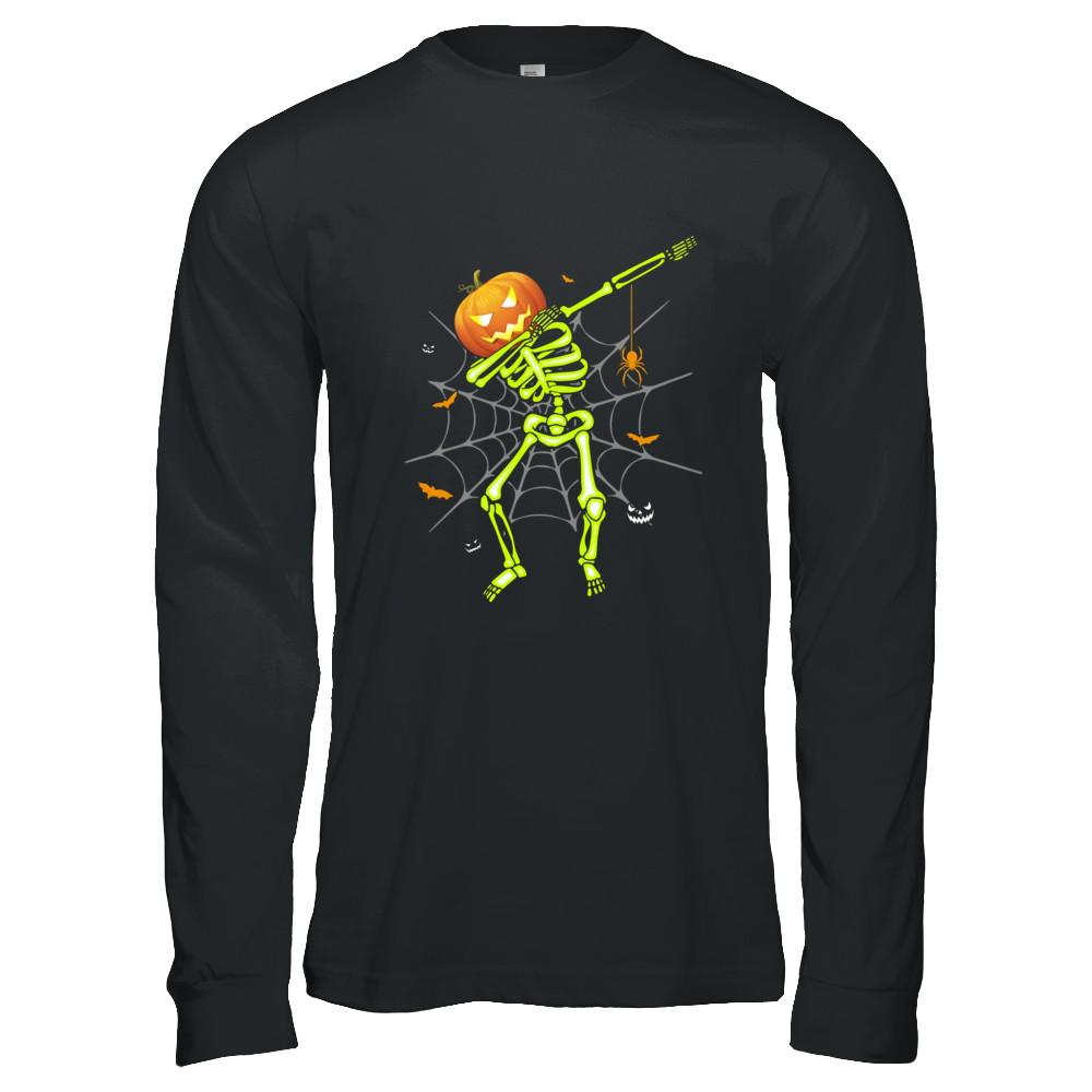 Funny Dabbing Skeleton Pumpkin Halloween Dab-T-Shirt & Hoodie-Long Sleeve T-Shirt-Black