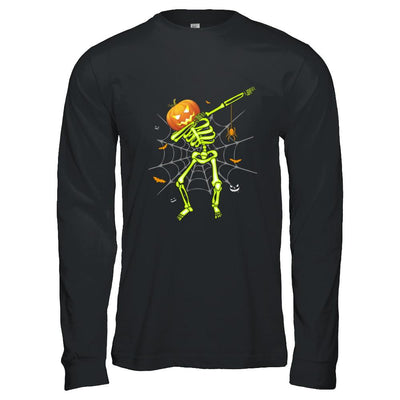 Funny Dabbing Skeleton Pumpkin Halloween Dab-T-Shirt & Hoodie-Long Sleeve T-Shirt-Black