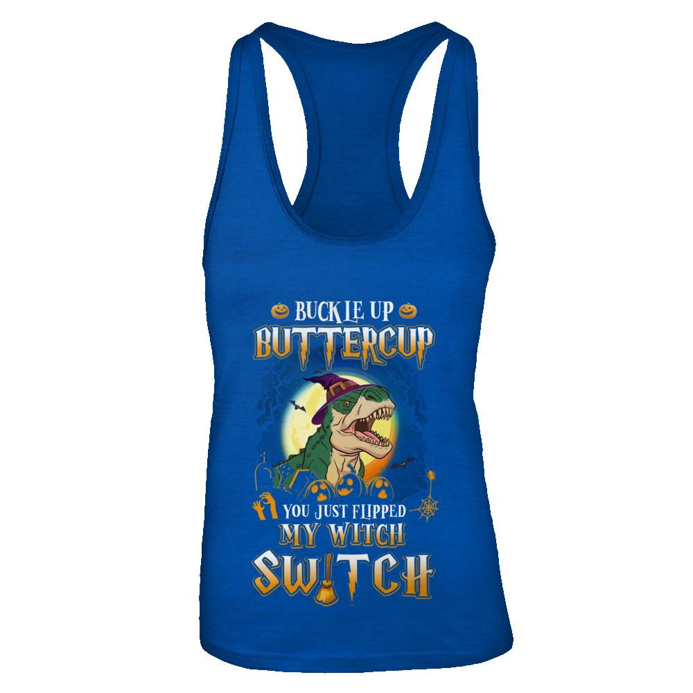 Buckle Up Buttercup Halloween Witch Dinosaur Costume-T-Shirt & Tank Top-Women's Ideal Racerback Tank-Royal
