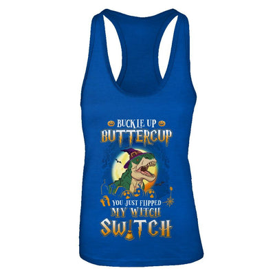 Buckle Up Buttercup Halloween Witch Dinosaur Costume-T-Shirt & Tank Top-Women's Ideal Racerback Tank-Royal