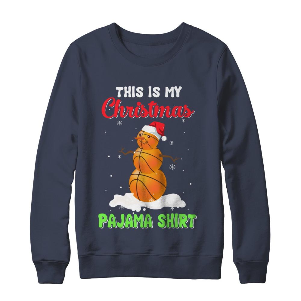 This Is My Christmas Pajama Xmas Snowman Basketball-T-Shirt & Sweatshirt-Crewneck Sweatshirt-Navy