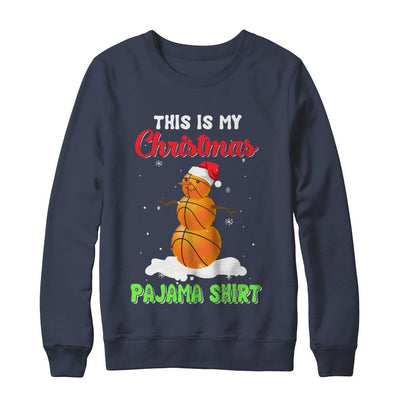 This Is My Christmas Pajama Xmas Snowman Basketball-T-Shirt & Sweatshirt-Crewneck Sweatshirt-Navy