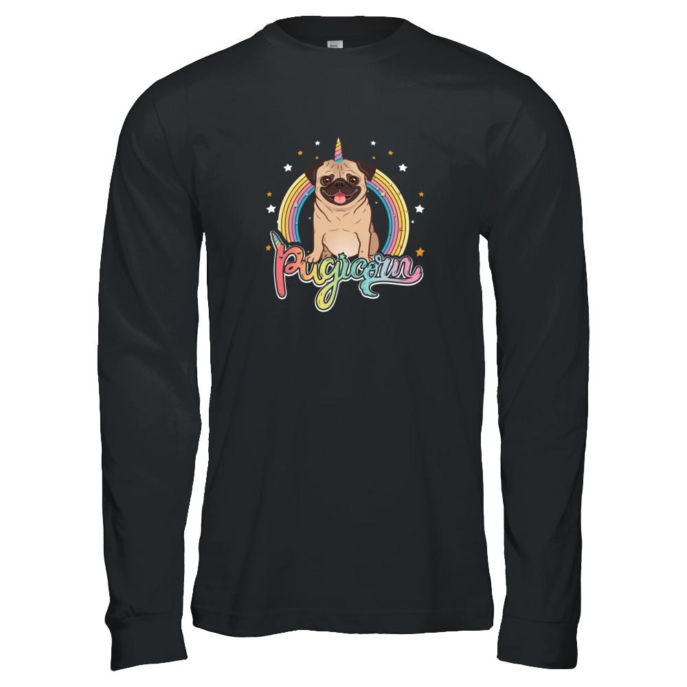 Rainbow Pugicorn Pug Unicorn For Kids-T-Shirt & Tank Top-Long Sleeve T-Shirt-Black
