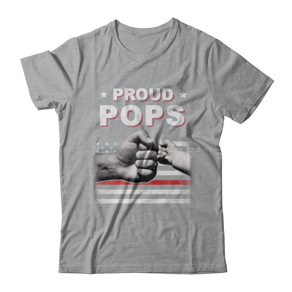 Proud Pops Fireman Firefighter Thin Red Line Flag Fathers Day-T-Shirt & Hoodie-Classic T-Shirt-Sport Grey
