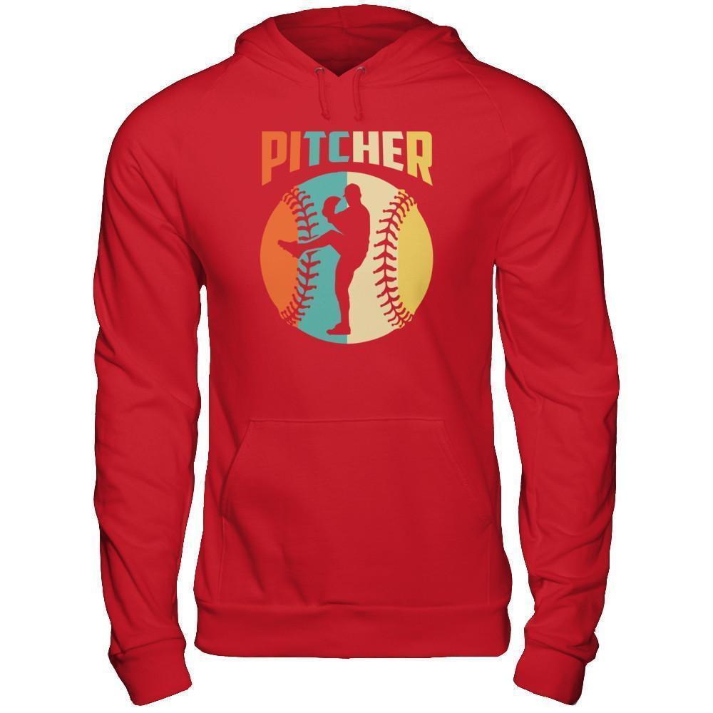 Classic Vintage Retro Style Pitcher Baseball-T-Shirt & Hoodie-Pullover Hoodie-Red